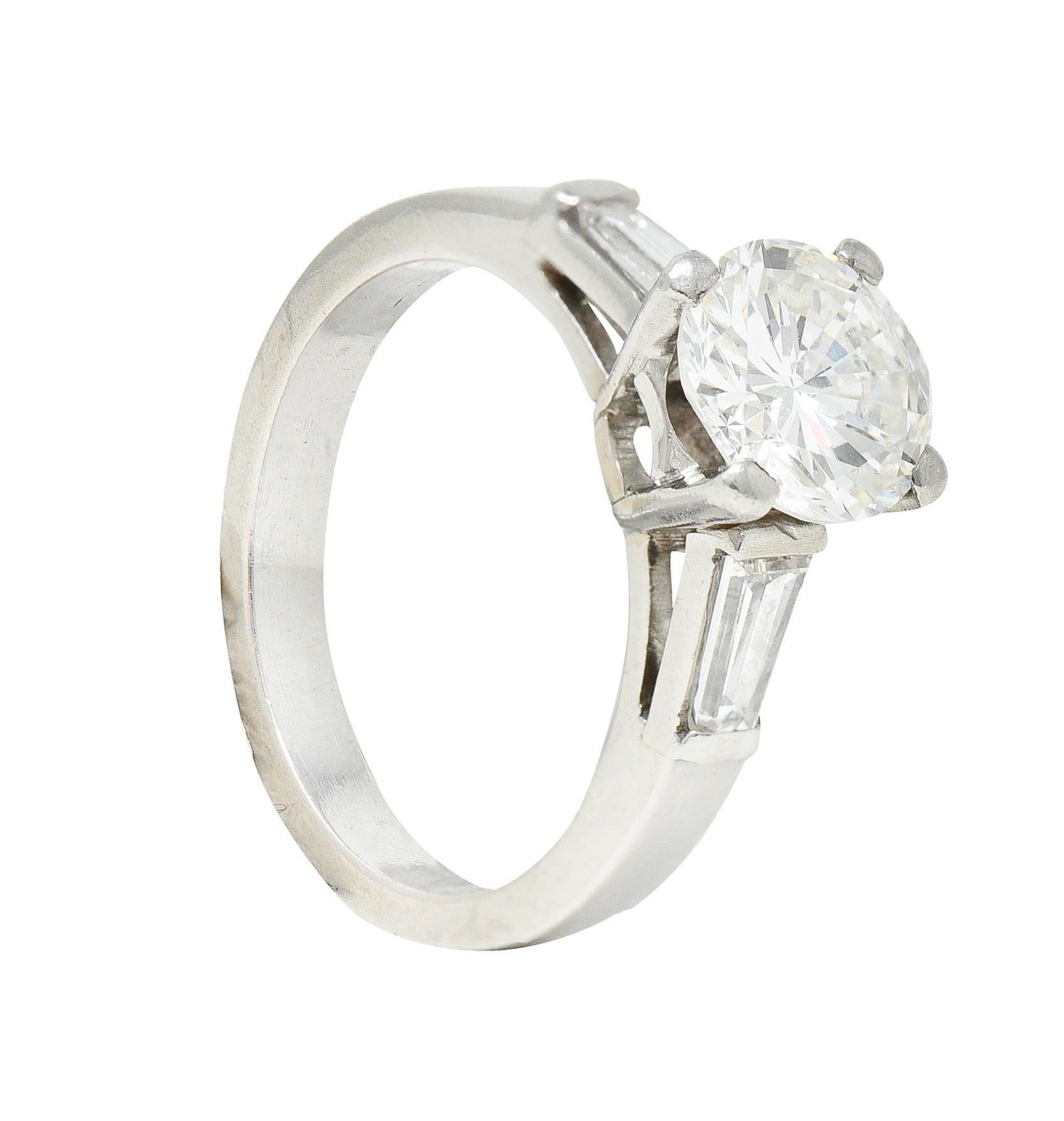 Mid-Century 1.66 Carats Diamond Platinum Engagement Ring For Sale 3