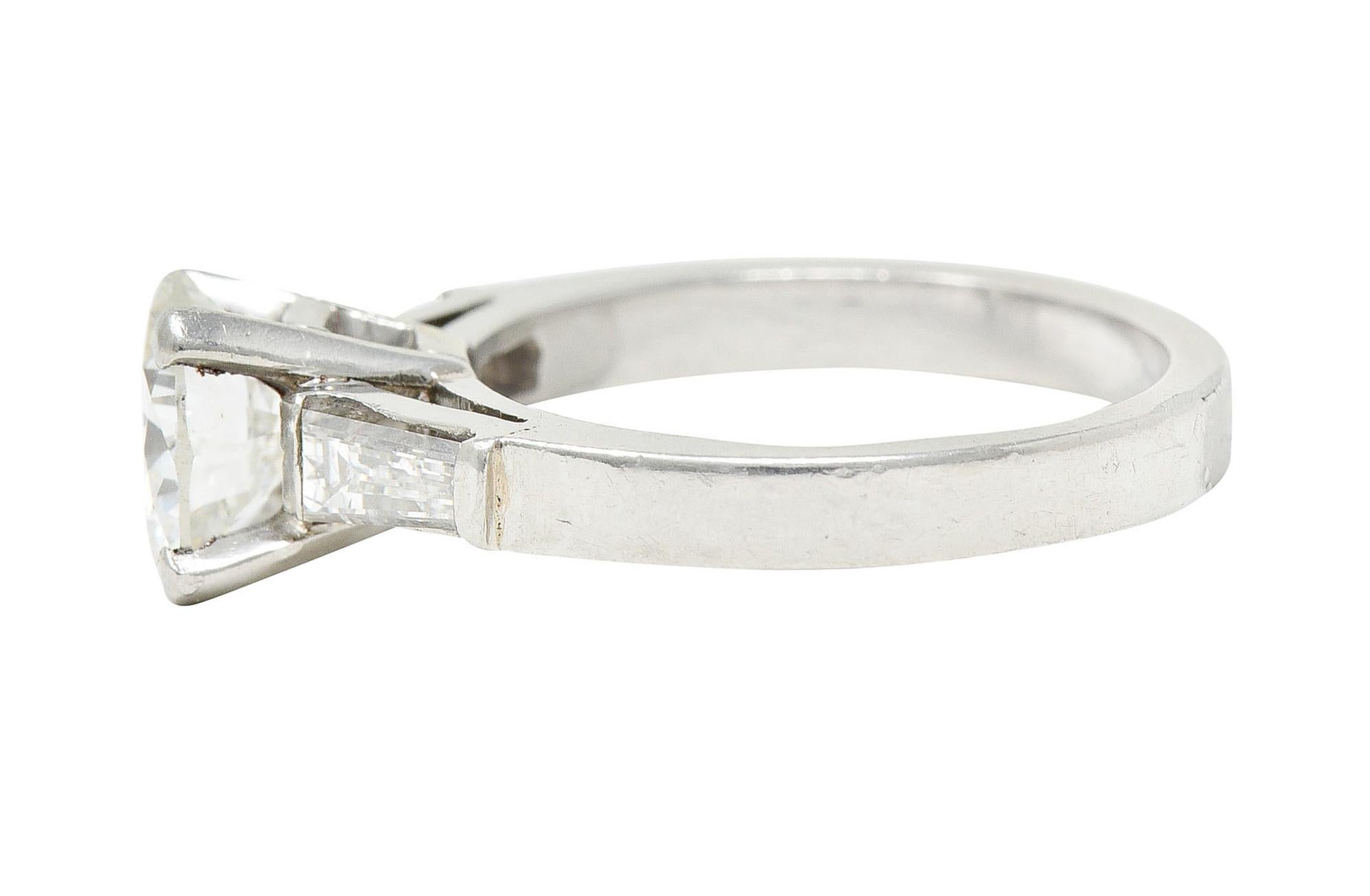 Retro Mid-Century 1.66 Carats Diamond Platinum Engagement Ring For Sale