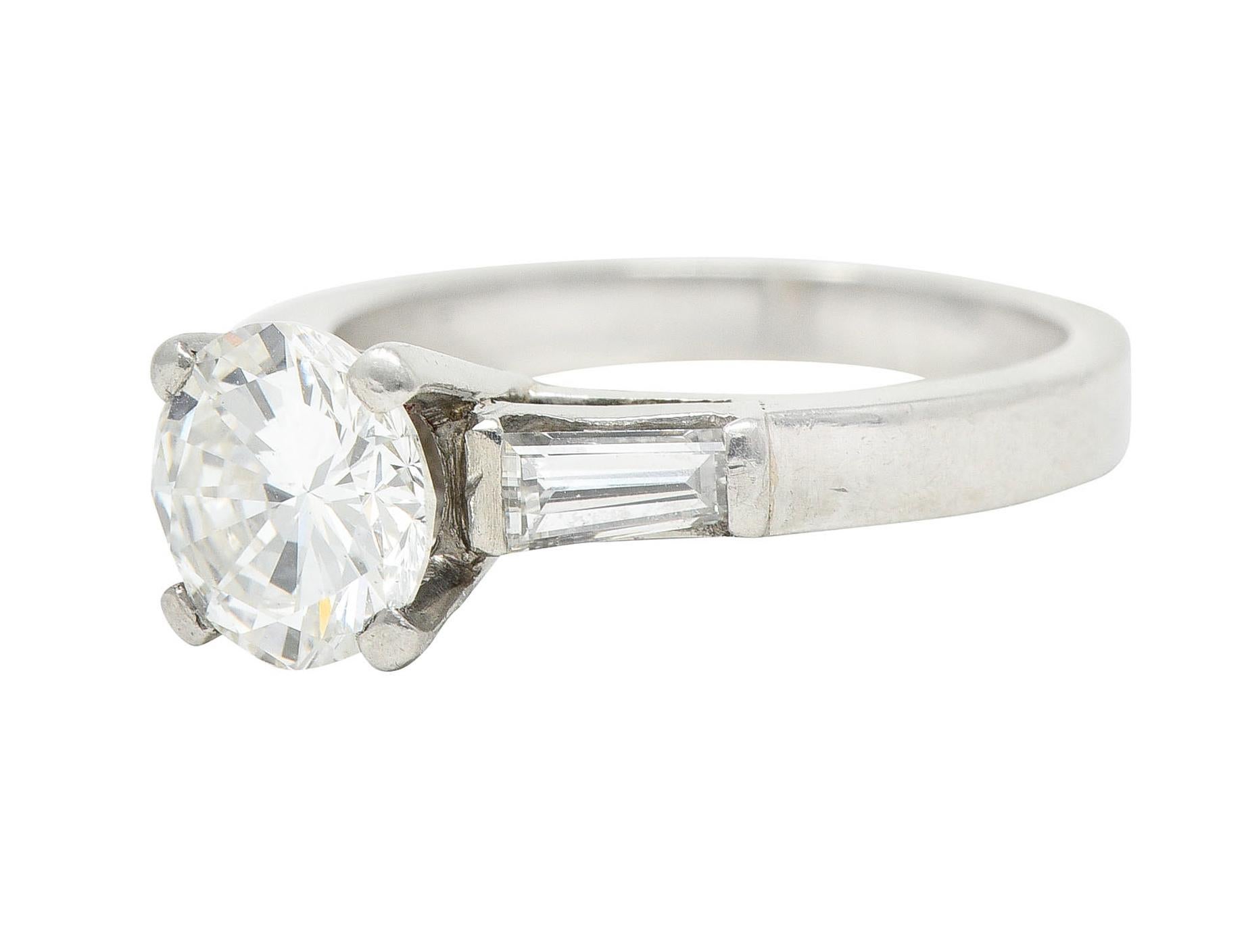 Brilliant Cut Mid-Century 1.66 Carats Diamond Platinum Engagement Ring For Sale