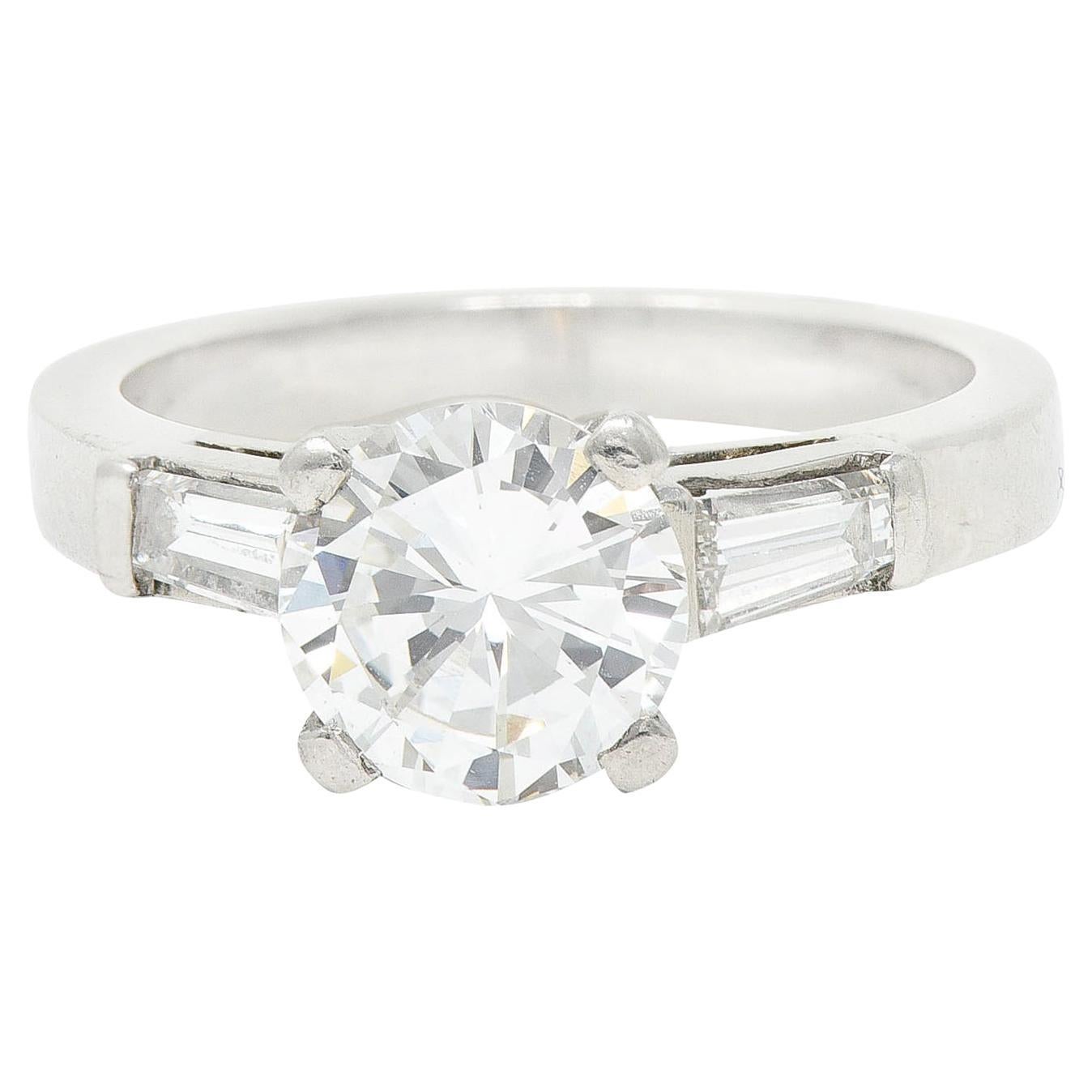 Mid-Century 1.66 Carats Diamond Platinum Engagement Ring For Sale