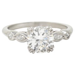 Anillo de compromiso vintage de platino con cinco piedras y 1,66 quilates de diamantes de mediados de siglo GIA