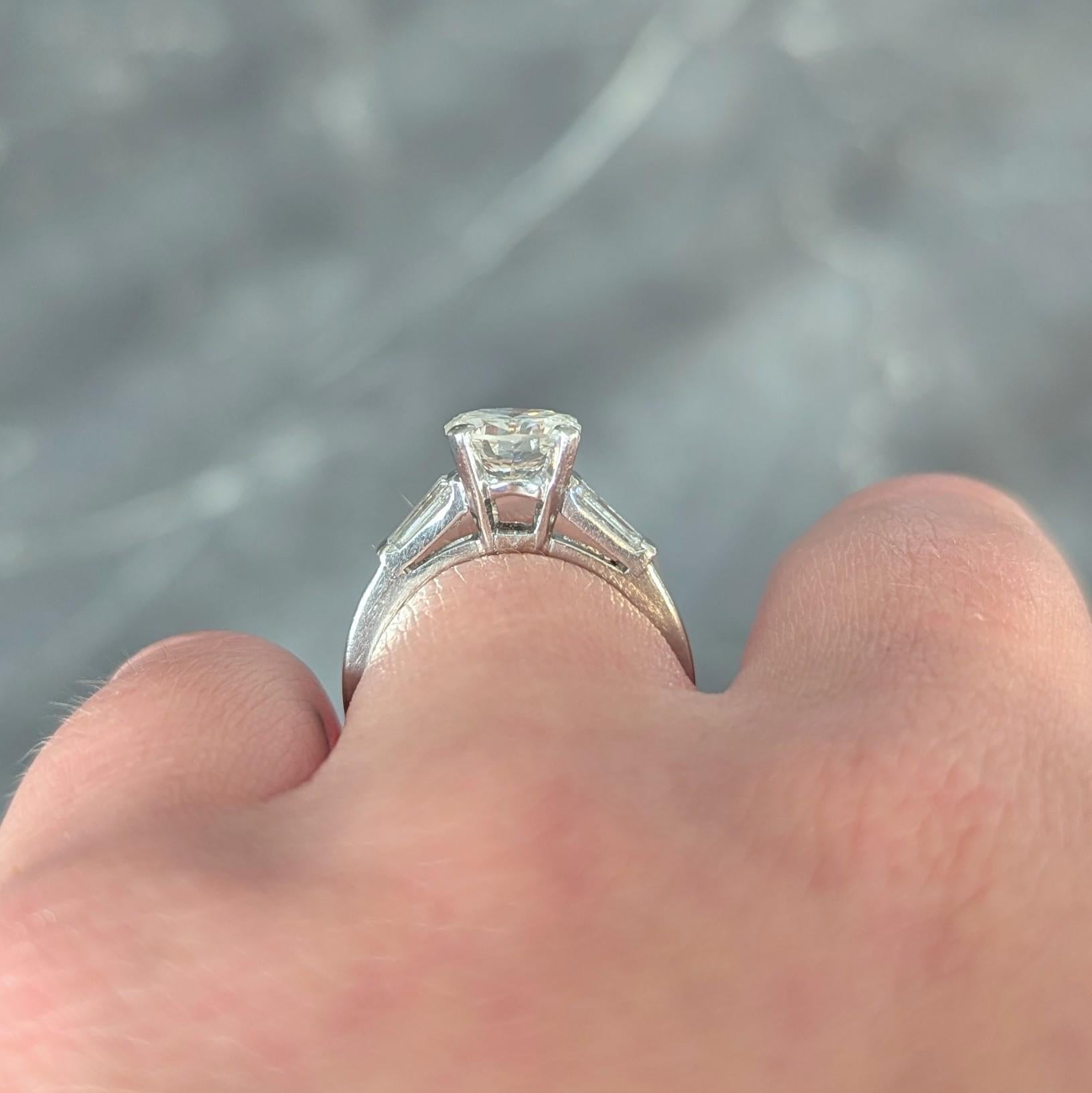 Mid-Century 1.66 CTW Transitional Cut Diamond Platinum Vintage Engagement Ring 7