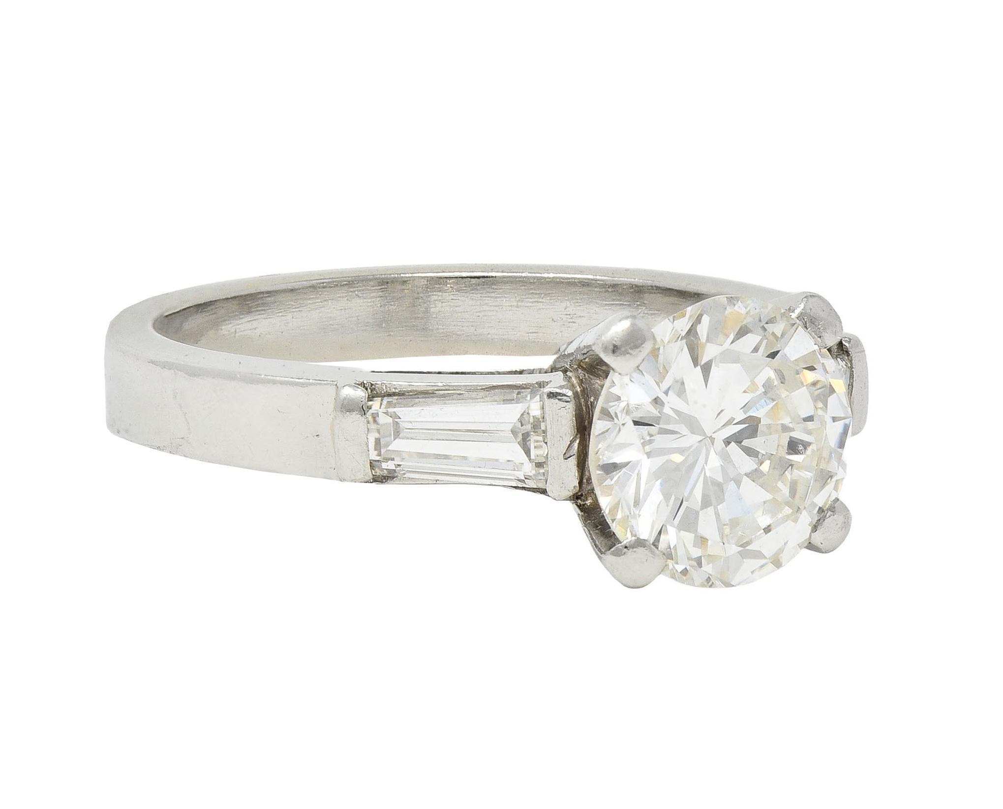 Round Cut Mid-Century 1.66 CTW Transitional Cut Diamond Platinum Vintage Engagement Ring