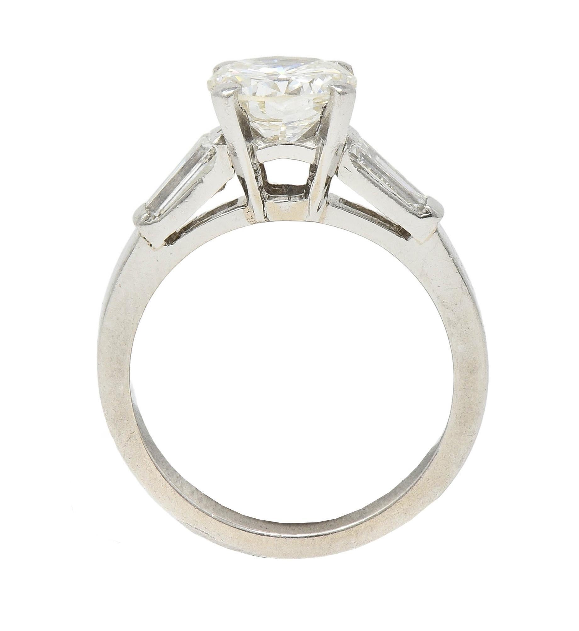 Mid-Century 1.66 CTW Transitional Cut Diamond Platinum Vintage Engagement Ring In Excellent Condition In Philadelphia, PA
