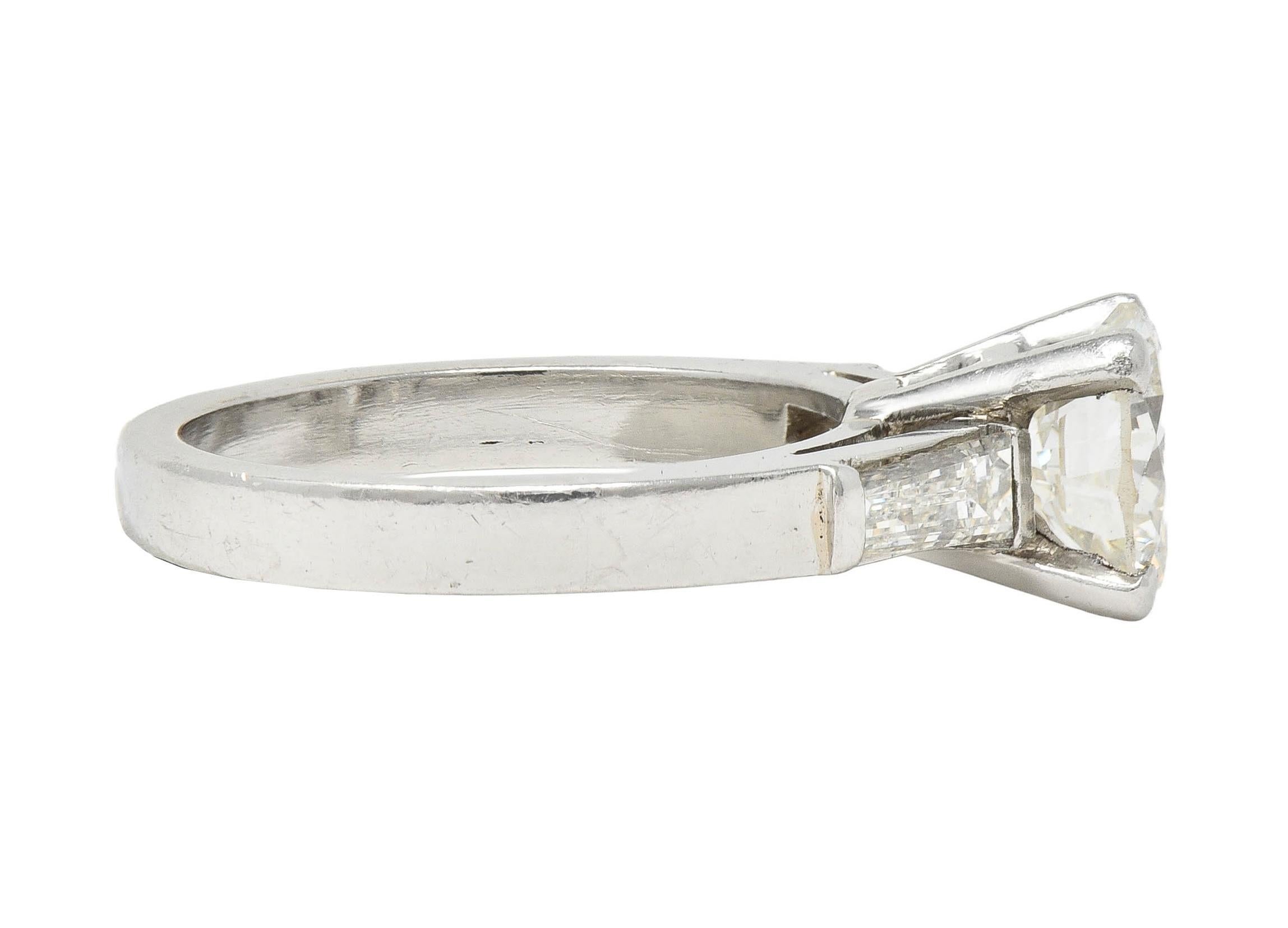 Women's or Men's Mid-Century 1.66 CTW Transitional Cut Diamond Platinum Vintage Engagement Ring