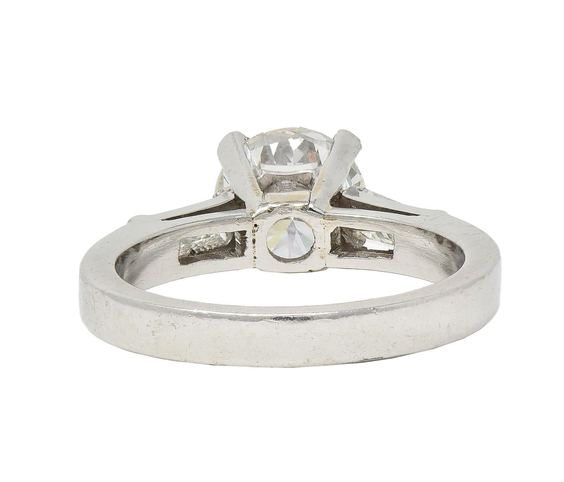 Mid-Century 1.66 CTW Transitional Cut Diamond Platinum Vintage Engagement Ring 1