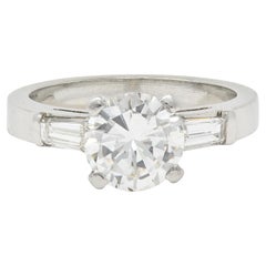 Mid-Century 1.66 CTW Transitional Cut Diamond Platinum Vintage Engagement Ring