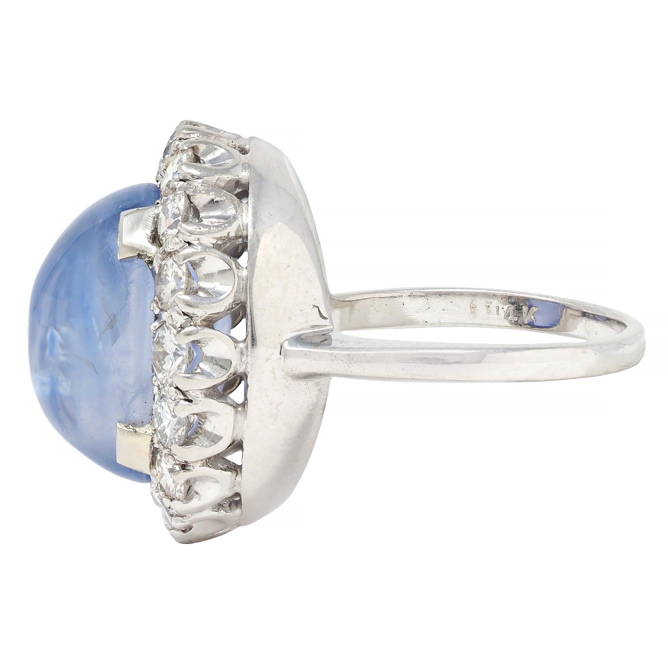 Mid-Century 16.75 CTW Star Sapphire Cabochon Diamond 14K Gold Vintage Halo Ring 1