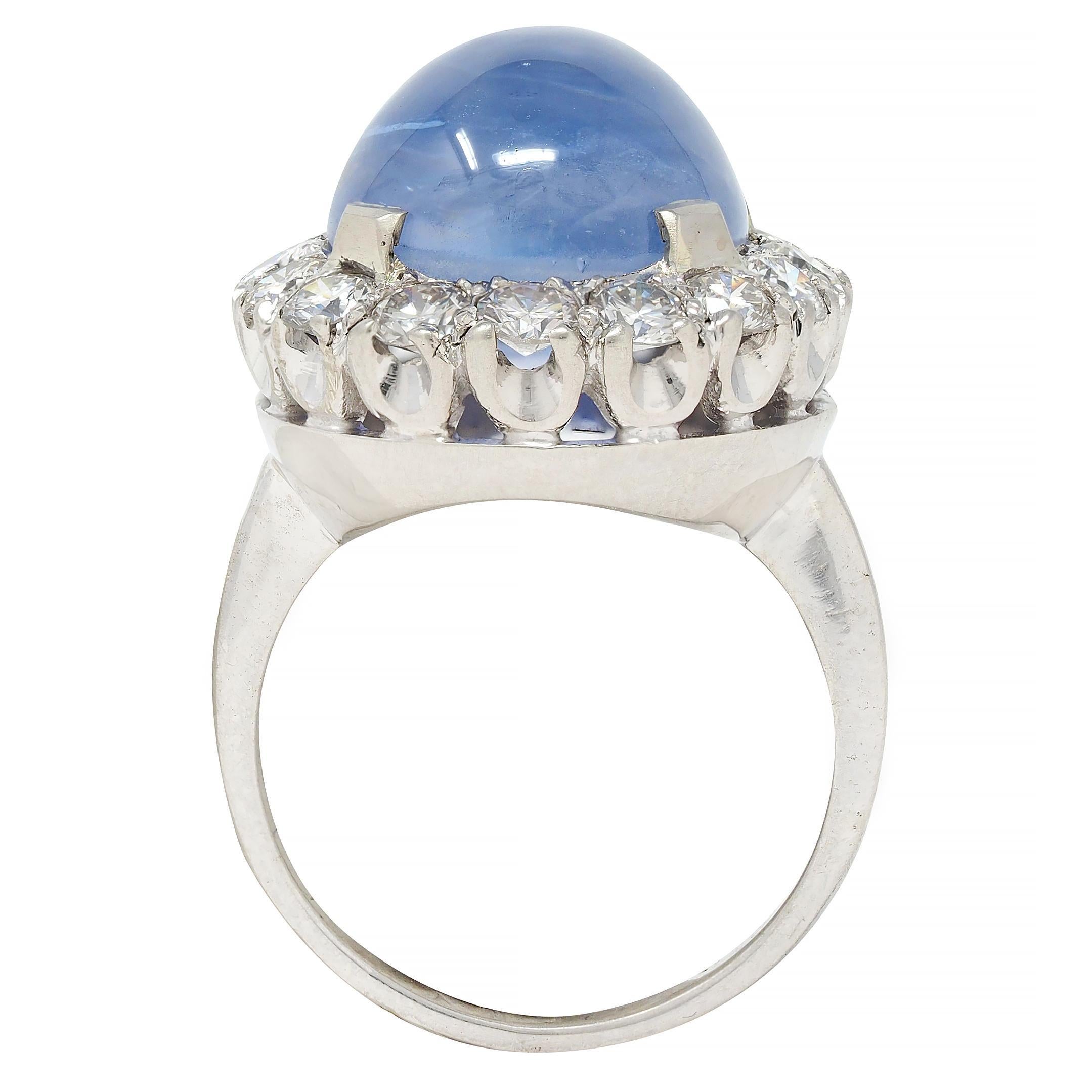Mid-Century 16.75 CTW Star Sapphire Cabochon Diamond 14K Gold Vintage Halo Ring 4