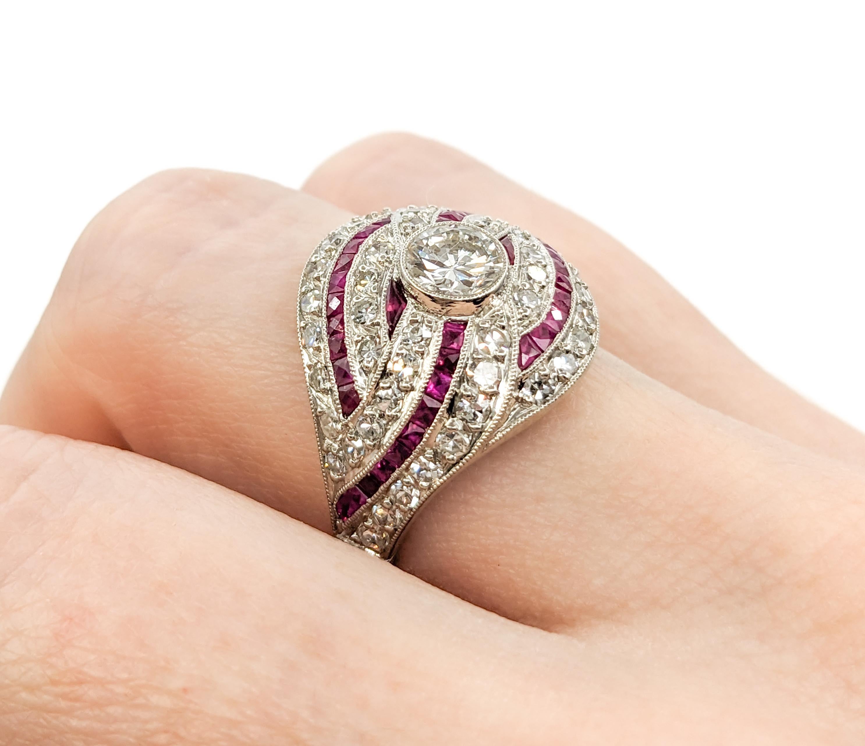 Mid-Century 1.67ctw European Cut Diamonds & Ruby Ring in Platinum For Sale 4