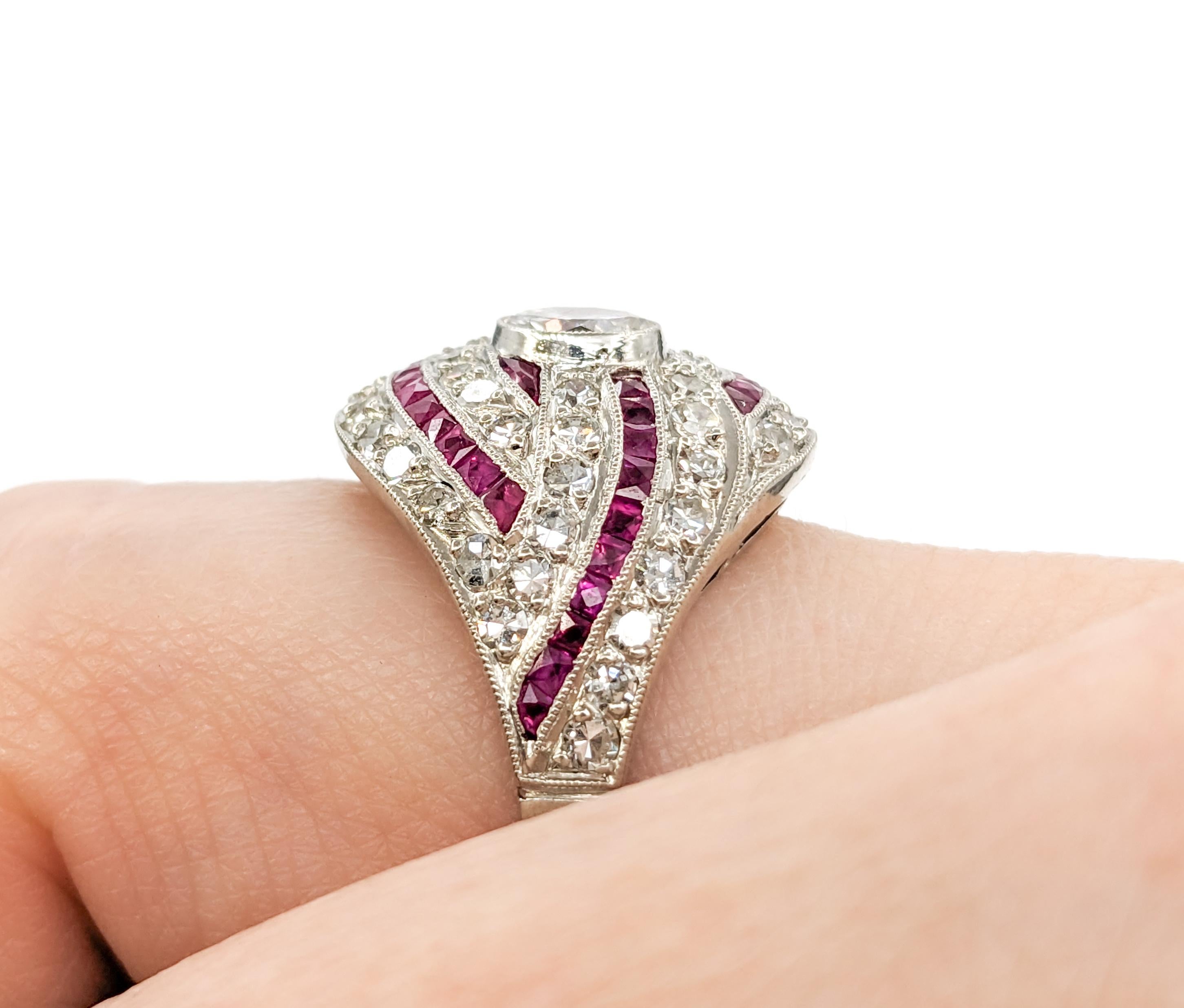 Mid-Century 1.67ctw European Cut Diamonds & Ruby Ring in Platinum For Sale 5