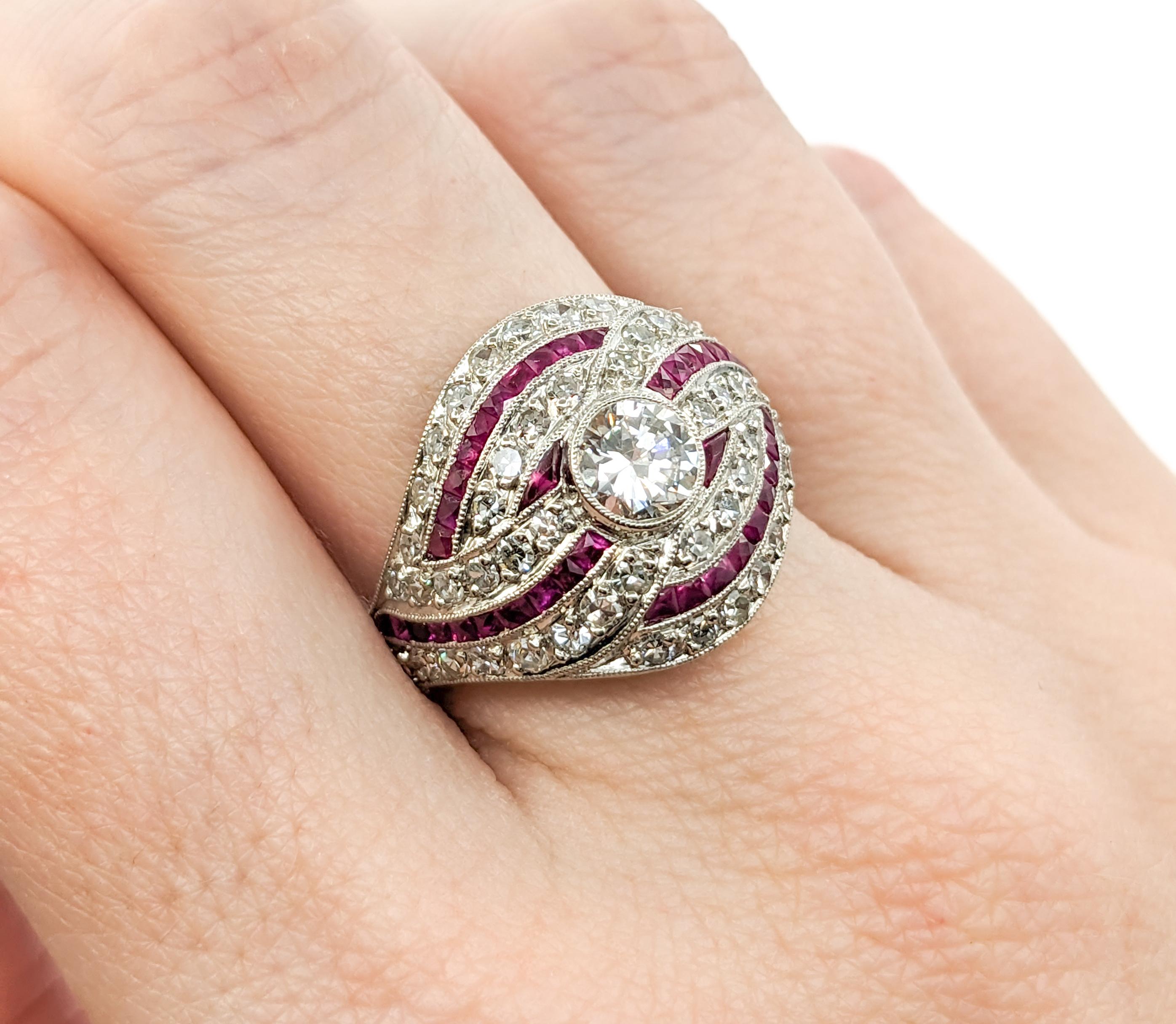 Mid-Century 1.67ctw European Cut Diamonds & Ruby Ring in Platinum For Sale 6