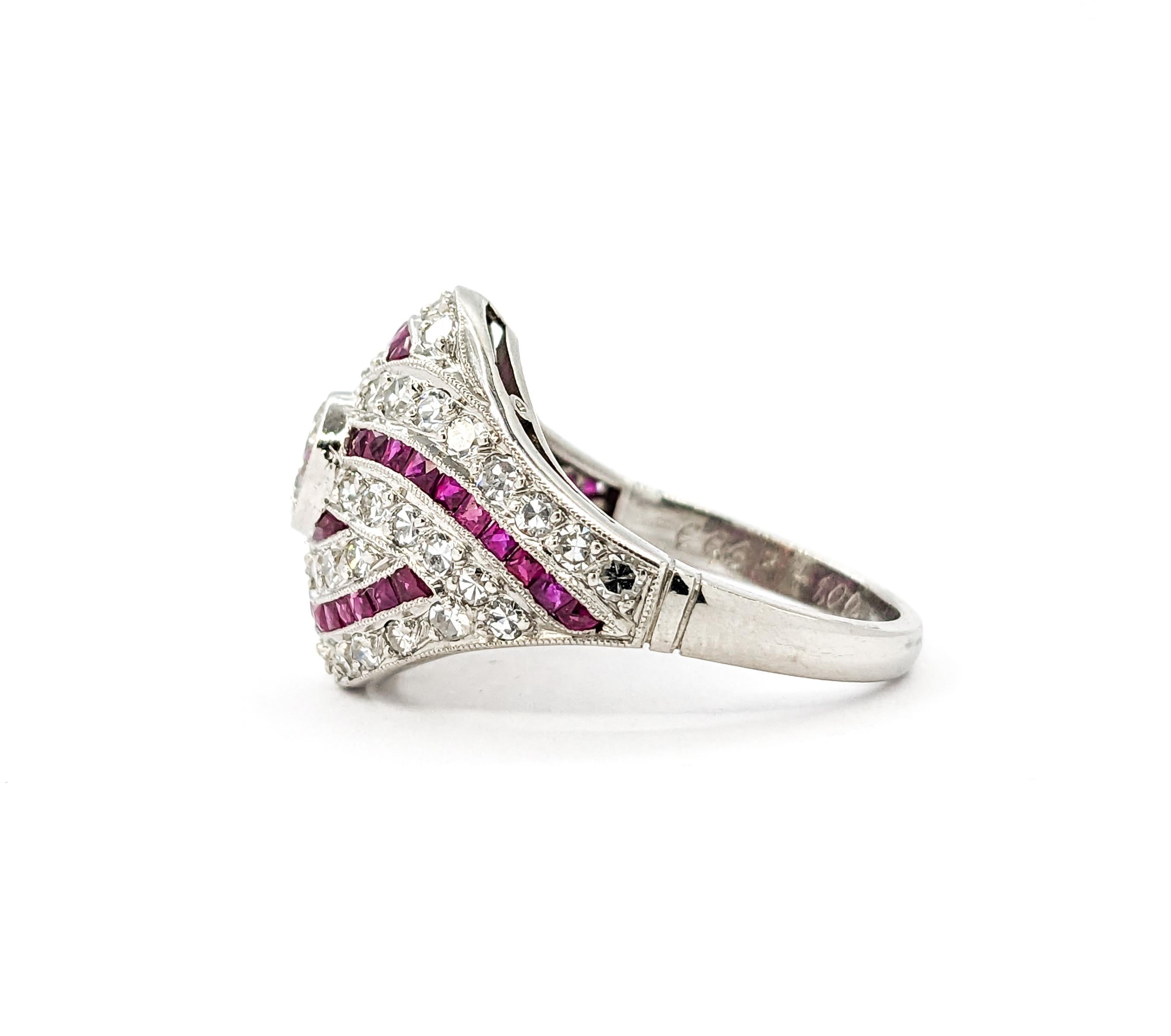 Mid-Century 1.67ctw European Cut Diamonds & Ruby Ring in Platinum For Sale 1