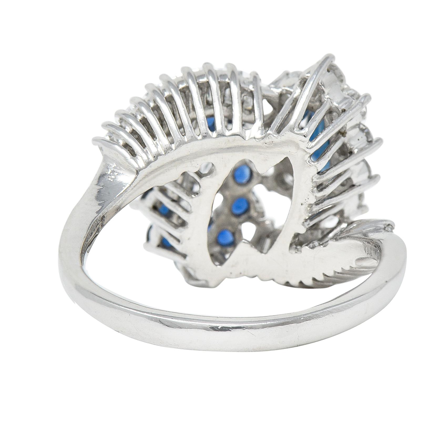 Women's or Men's Mid-Century 1.68 Carats Marquise Cut Sapphire Diamond Platinum Clustered Ring