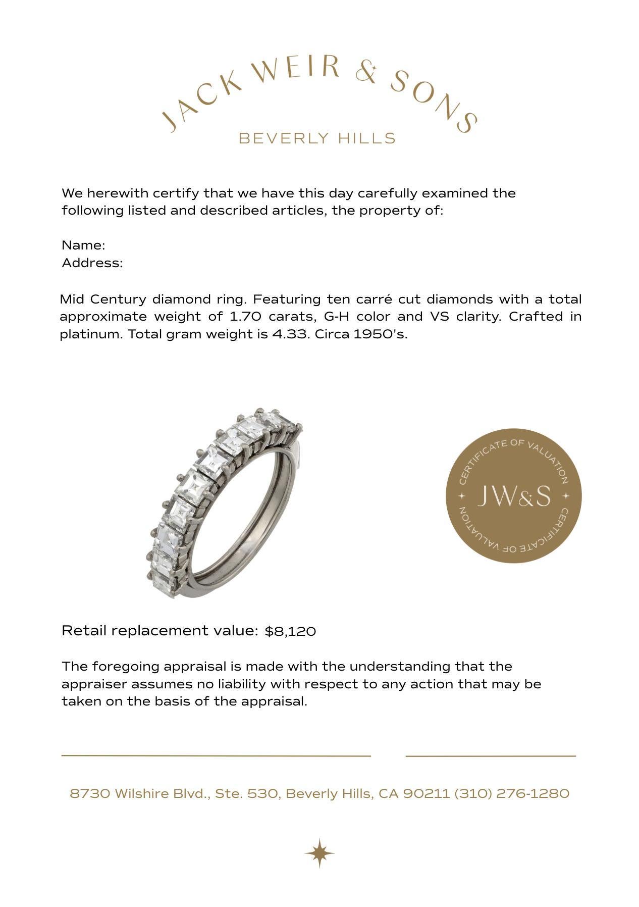 Mid Century 1,70 Karat Diamant Platin halbe Ewigkeit Band Damen im Angebot