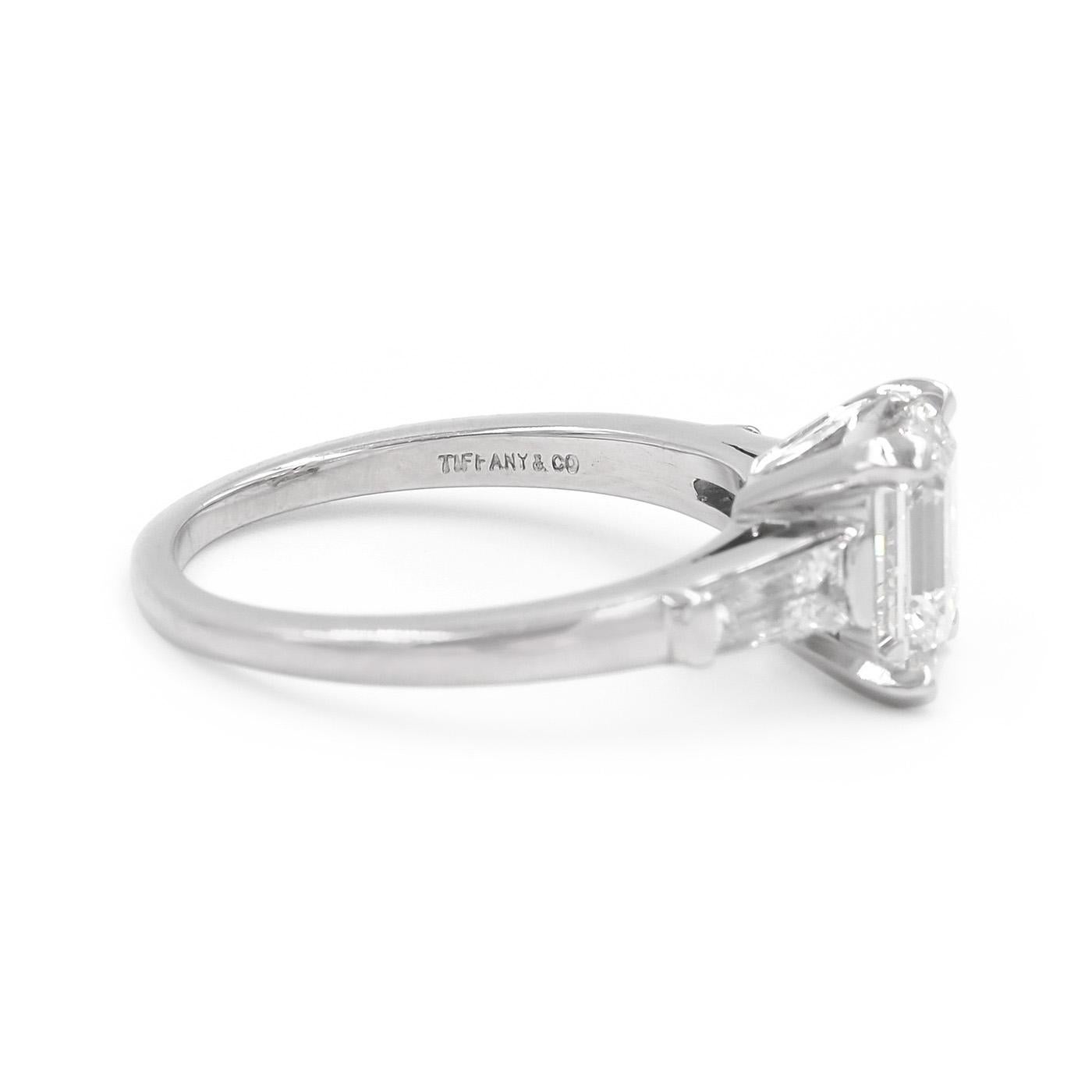 Modern Mid-Century 1.71 Carat GIA Emerald Cut Diamond Engagement Ring by Tiffany & Co.