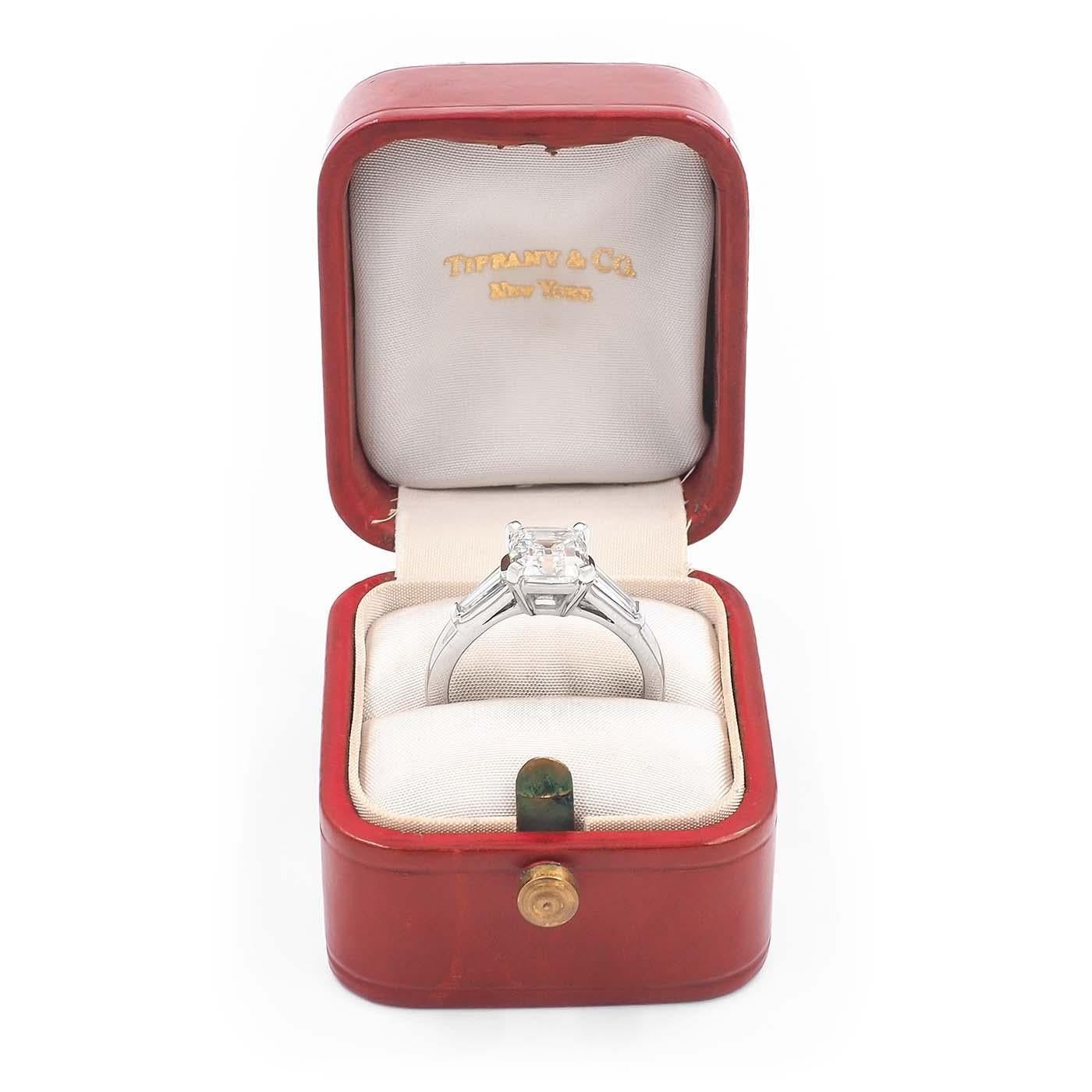 Mid-Century 1.71 Carat GIA Emerald Cut Diamond Engagement Ring by Tiffany & Co. 1