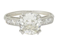 Anello di fidanzamento vintage in platino con diamante Old Mine Cut 1,71 CTW di metà secolo, GIA
