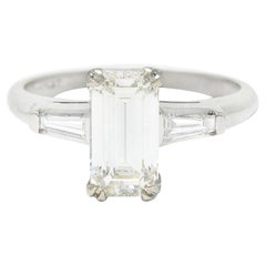 Mid-Century 1.72 Carats Emerald Cut Diamond Platinum Engagement Ring