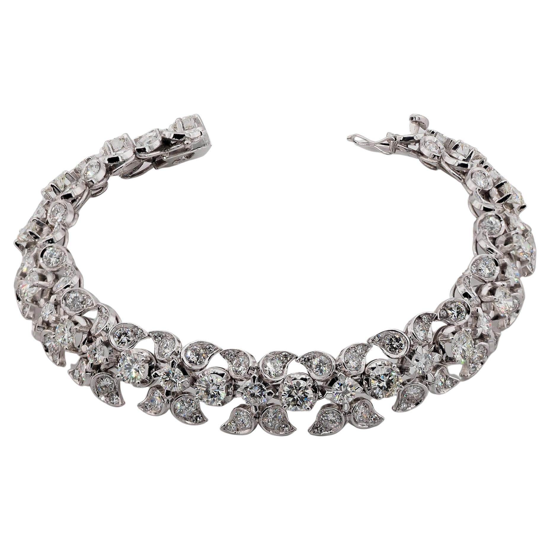 Mid Century 17.25 Ct Diamond G VVS Platinum Dress Bracelet