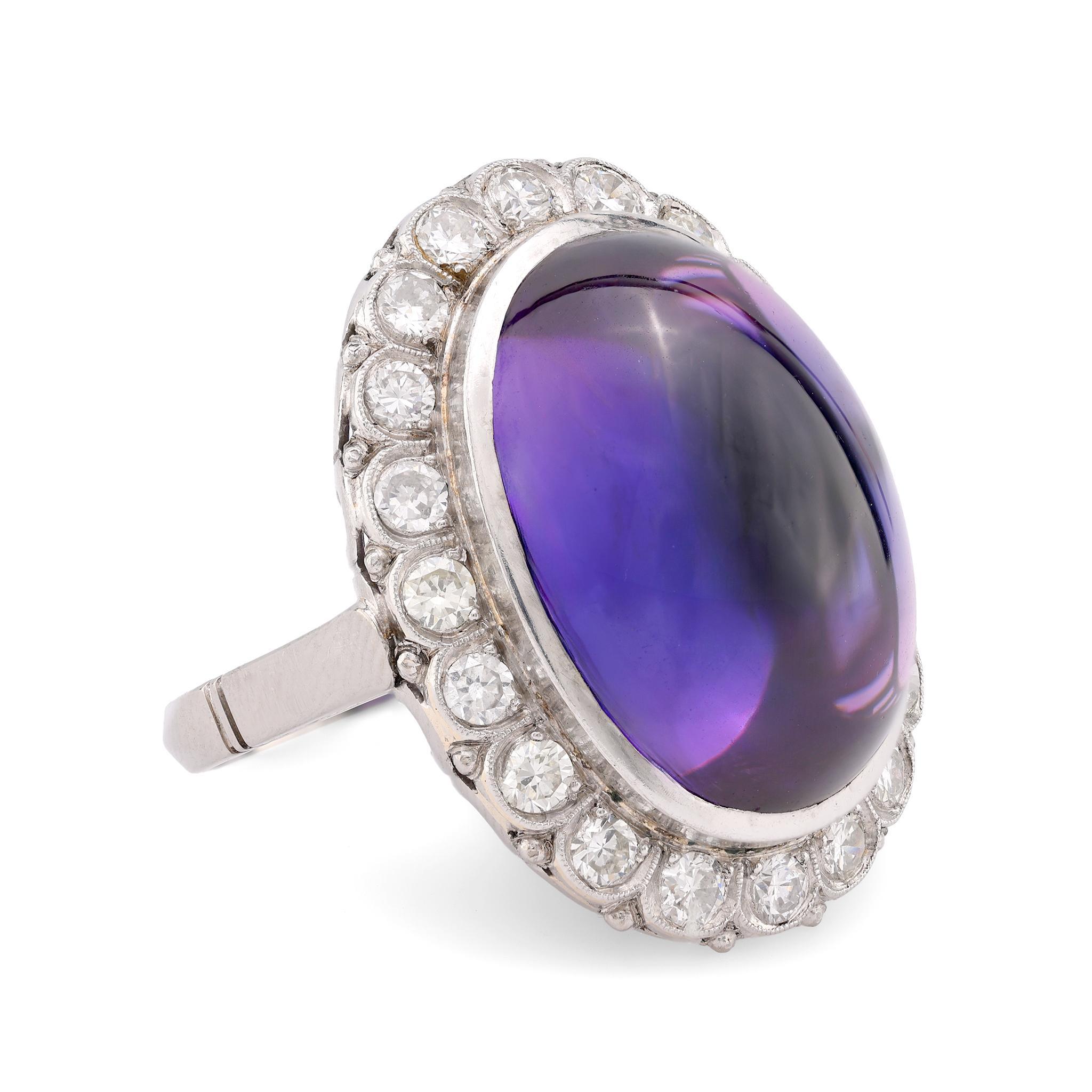 Modern Mid Century 18 carat amethyst diamond 18k white gold cluster ring For Sale