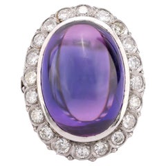 Anillo en racimo de oro blanco de 18 quilates con amatista y diamante de mediados de siglo