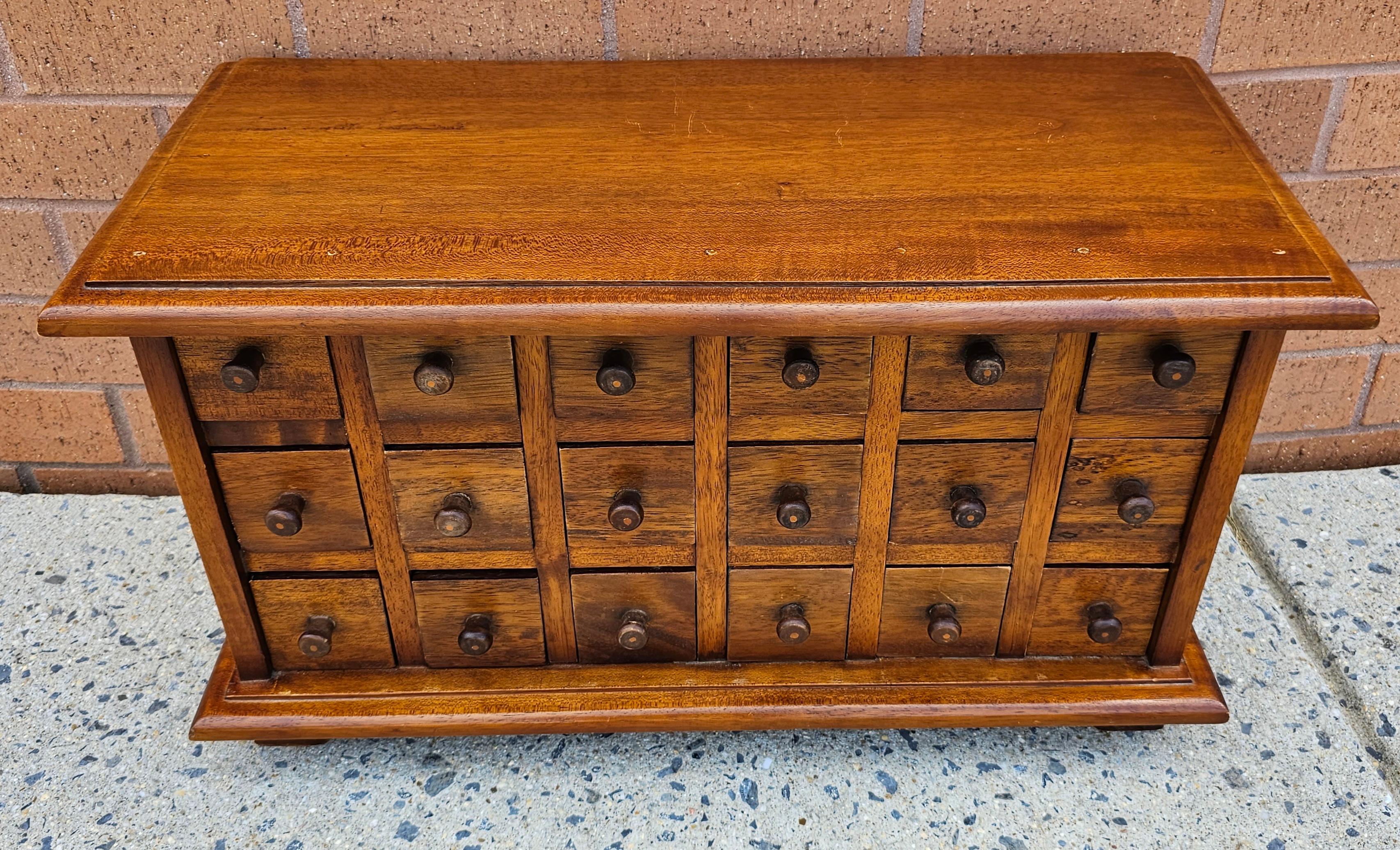 Stained Mid-Century 18-Drawer Mahogany Apothecary or Spices Counter Chest of Drawers  For Sale