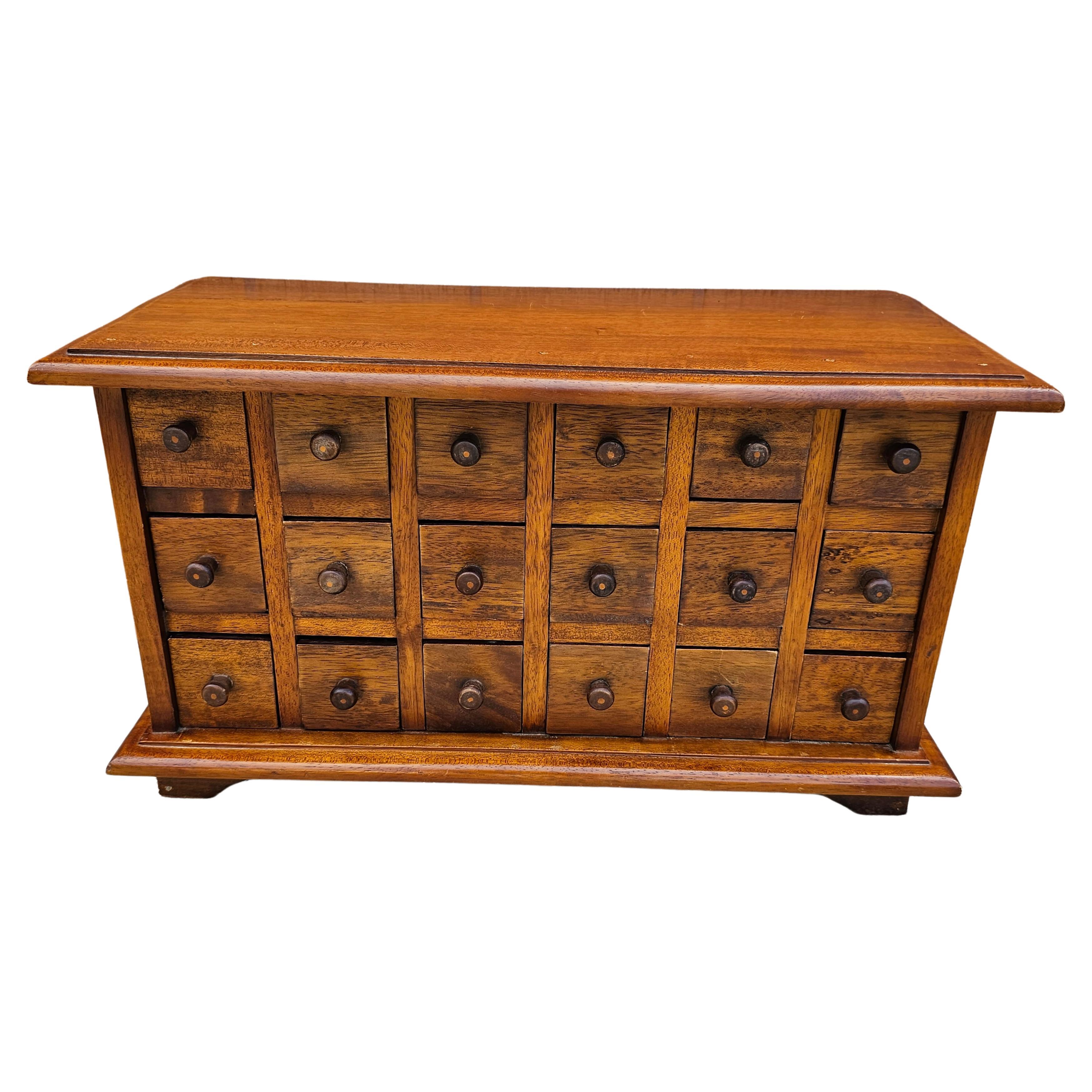 Mid-Century 18-Drawer Mahogany Apothecary or Spices Counter Chest of Drawers 