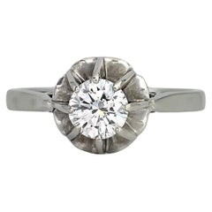 Mid Century 18 Karat Gold 0.46 Carat SI1 Diamond Solitaire Engagement Ring