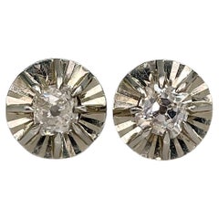 Mid Century 18 Karat Gold 0.60 Carat Old Mine Cut Diamond Stud Earrings