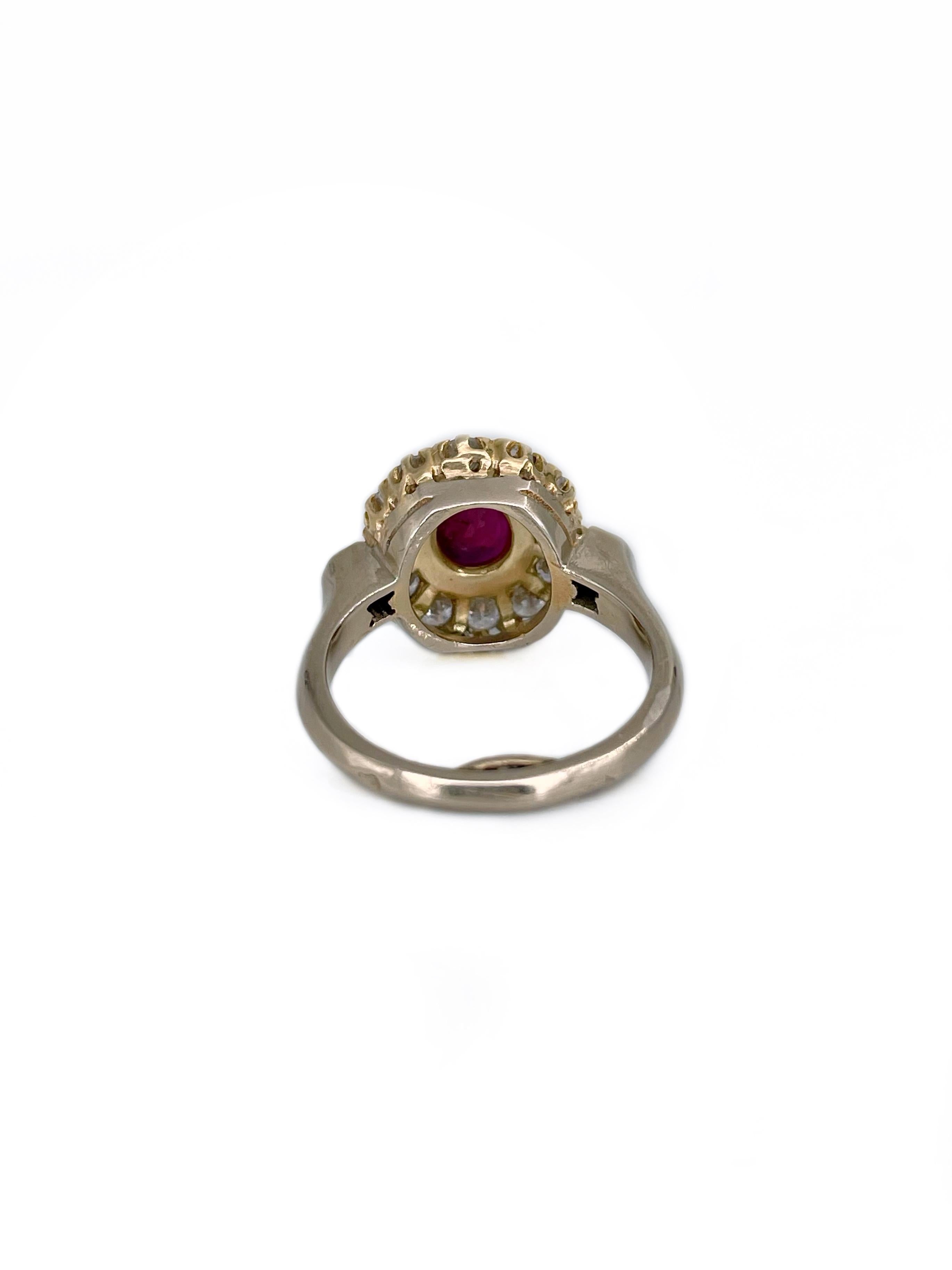 Women's Mid Century 18 Karat Gold 1.00 Carat Ruby 0.80 Carat Diamond Cluster Ring For Sale