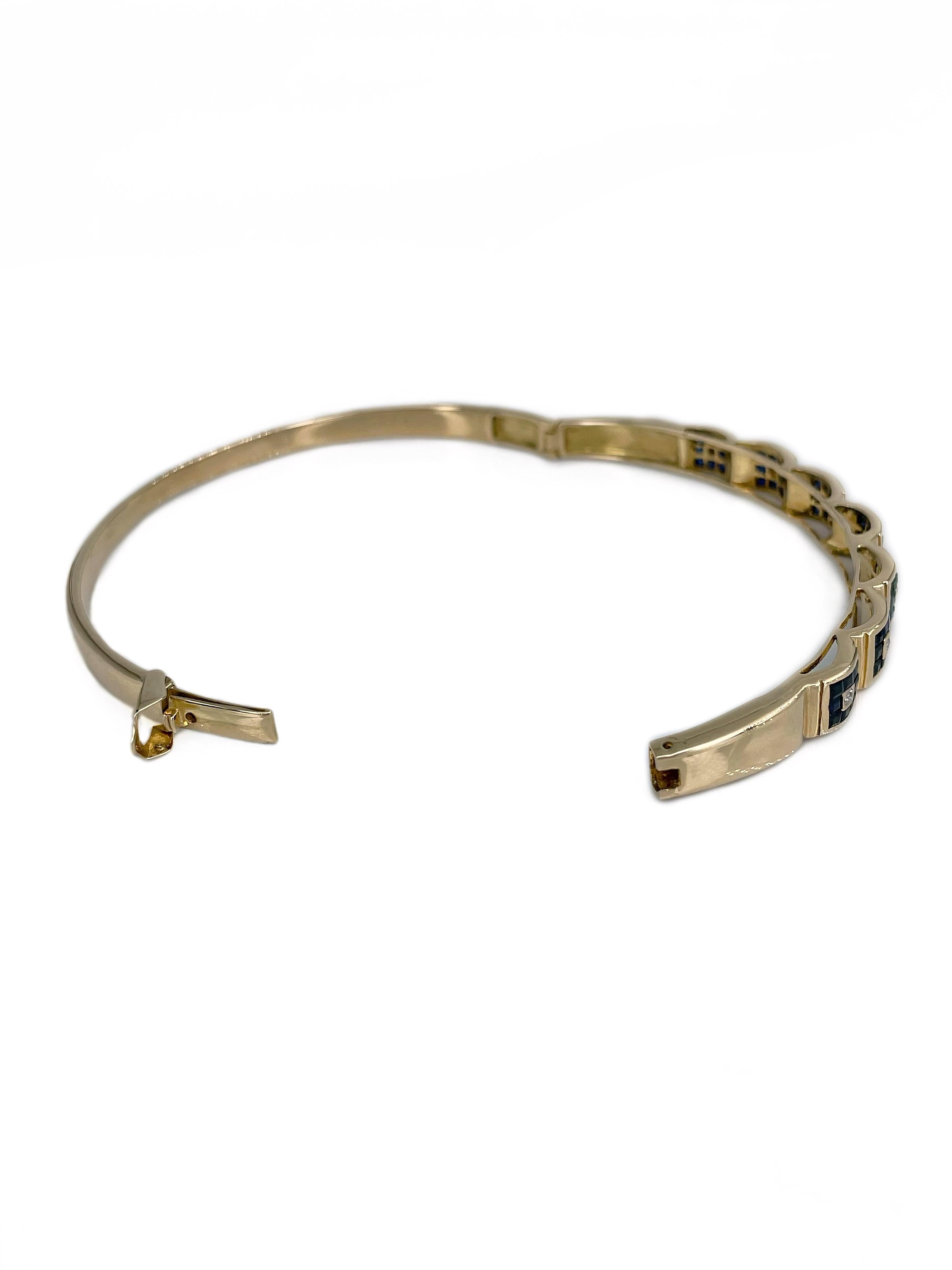 Bracelet jonc à charnières en or 18 carats avec saphirs de 1,40 carat et diamants du milieu du siècle dernier Pour femmes en vente