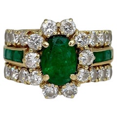 Vintage Mid-Century 18 Karat Gold 1.78 Carat Emerald 1.32 Carat Diamond Cluster Ring