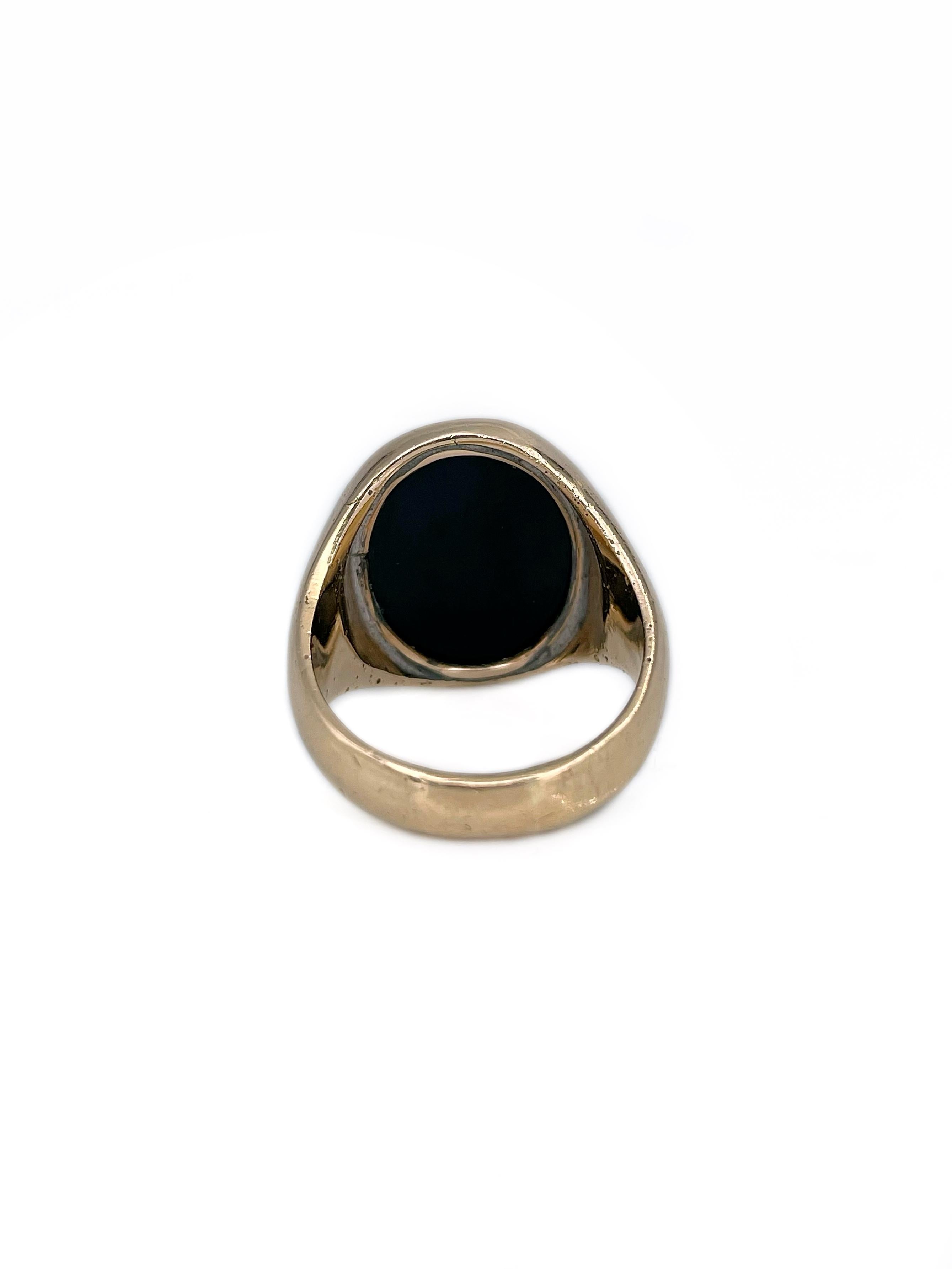 Women's Mid Century 18 Karat Gold Black Onyx Left Facing Lady Cameo Cocktail Ring For Sale