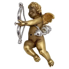Collana con ciondolo d'amore in oro 18 carati di metà secolo Cupido Cherubino Figura