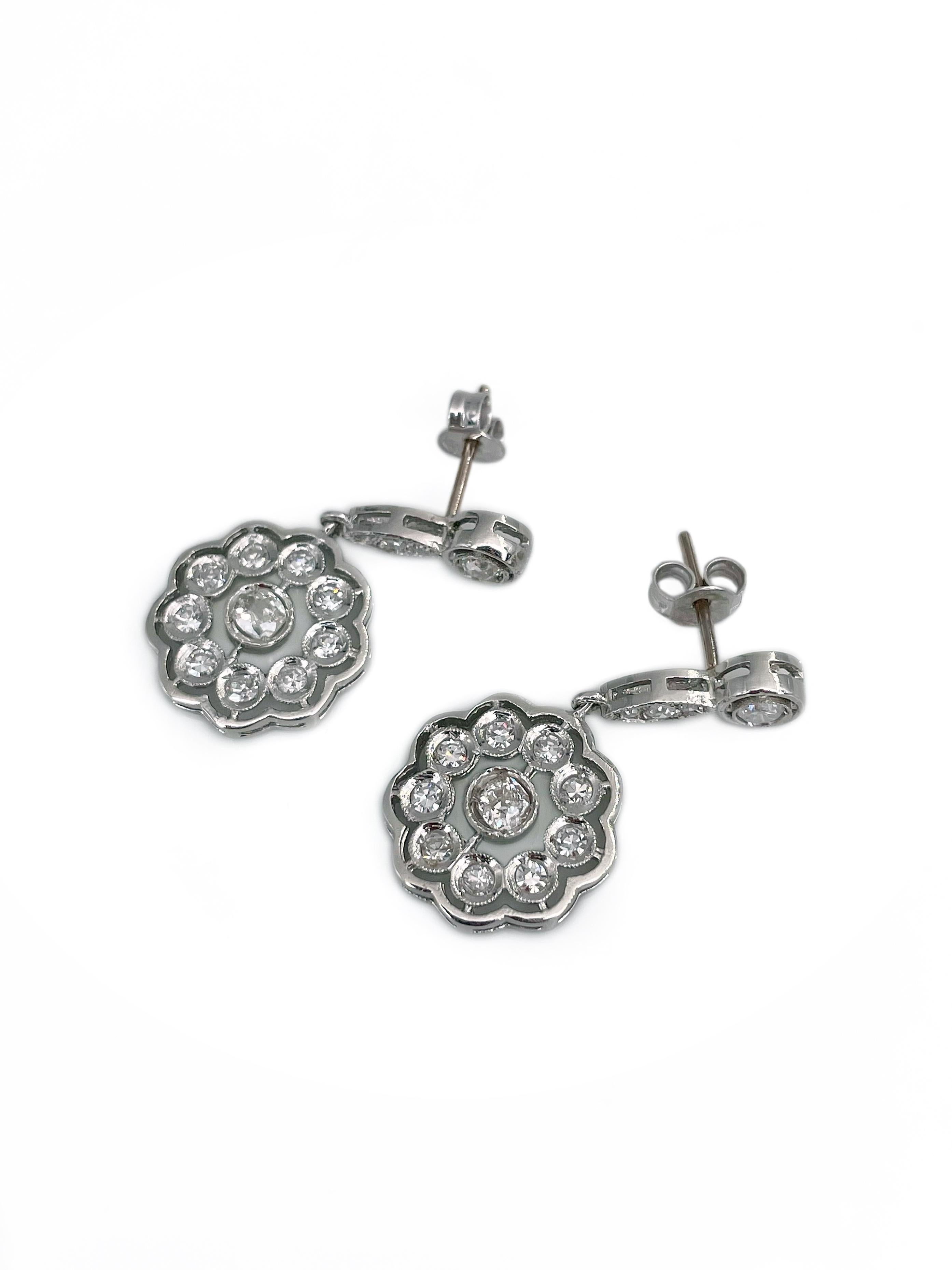 Taglio misto Orecchini a goccia con diamante in oro 18 carati del Mid Century in vendita