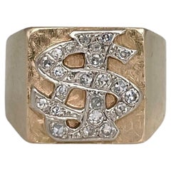 Midcentury 18 Karat Gold Diamond Initial J and S Letter Signet Ring