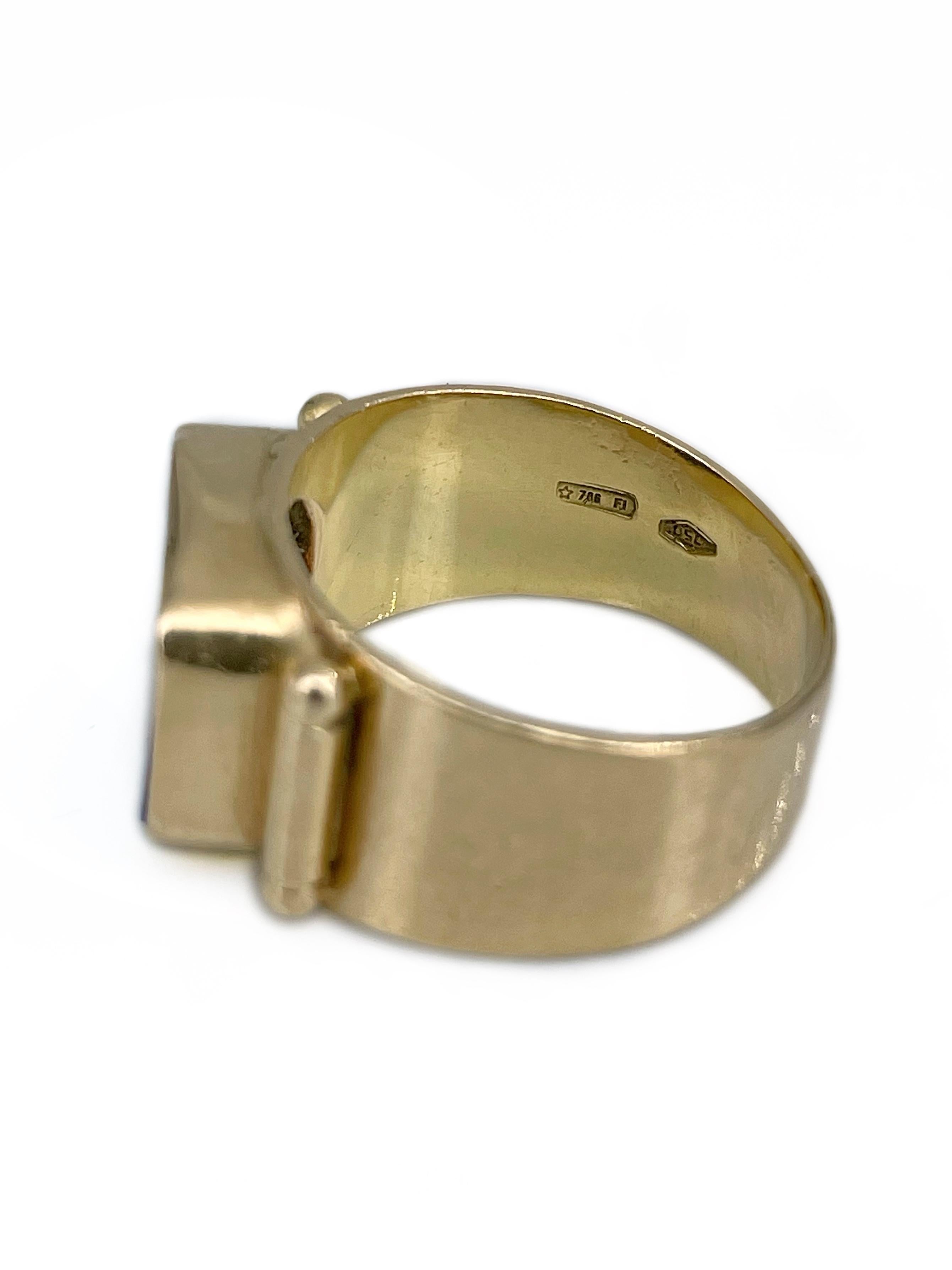 Mid Century 18 Karat Gold Lapis Lazuli Rechteck Signet Ring für Damen oder Herren im Angebot