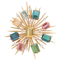 Mid Century, 18 Karat Gold, Multicolour Tourmaline
Diamond Brooch Pendant Mid Century, 18 Karat Gold, Multicolour Tourmaline
Diamond Brooch Pendant