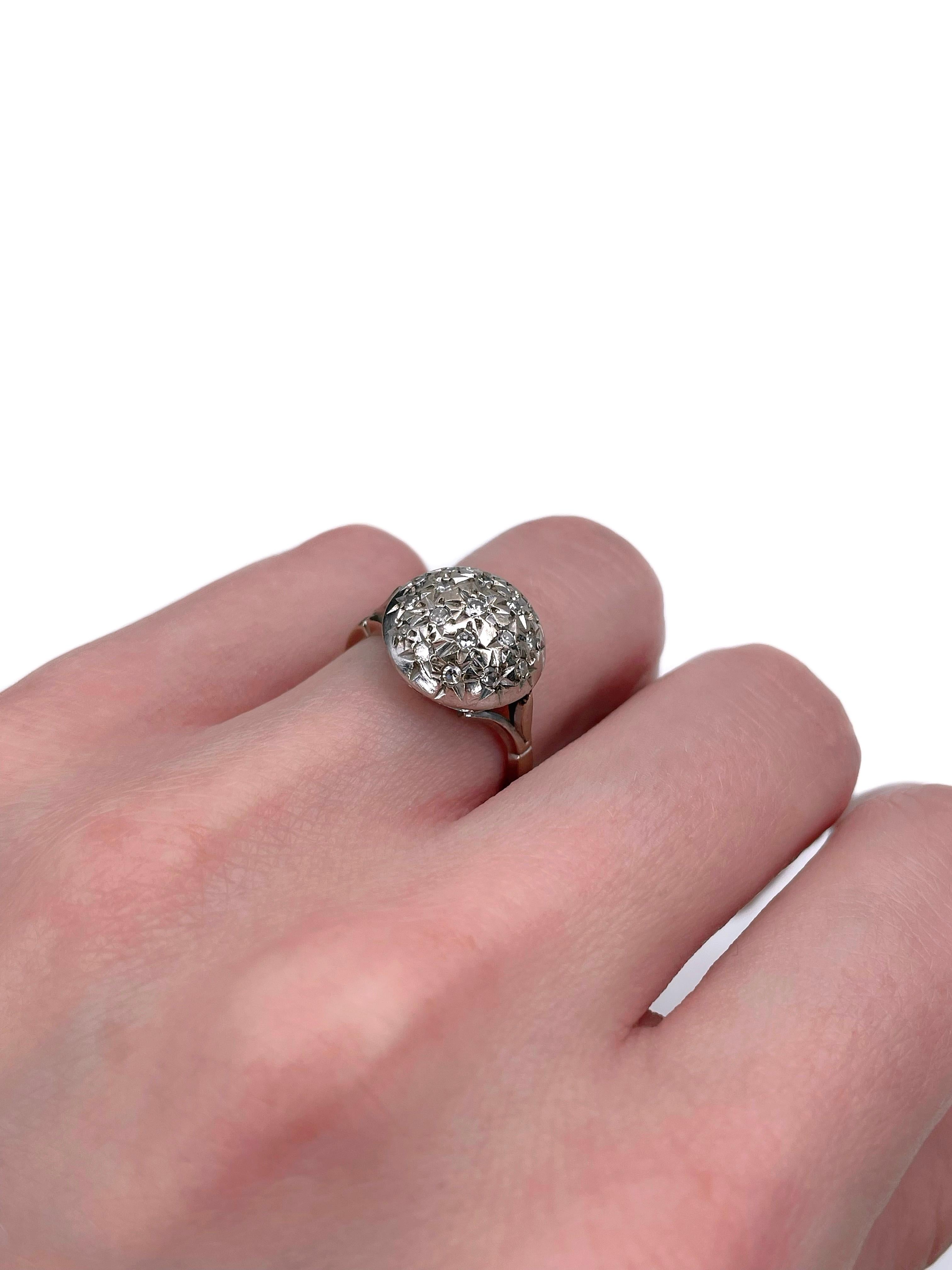 Mid Century 18 Karat Gold Star Set 0,25 Karat Diamant Runde Dome Ring (Rundschliff)