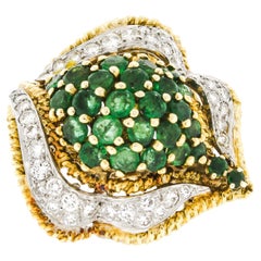 Mid-Century 18-Karat Yellow Gold Emerald Diamond Ring