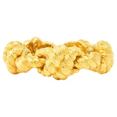 Mid-Century 18 Karat Yellow Gold Textured Knot Vintage Link Bracelet
