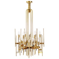 Midcentury  Sciolari 18-Light Brass Chandelier Italy, 1960s