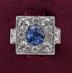 Mid-Century 1.80 Ct Natural Ceylon Sapphire 1.90 Ct Diamond 18 Kt Ring