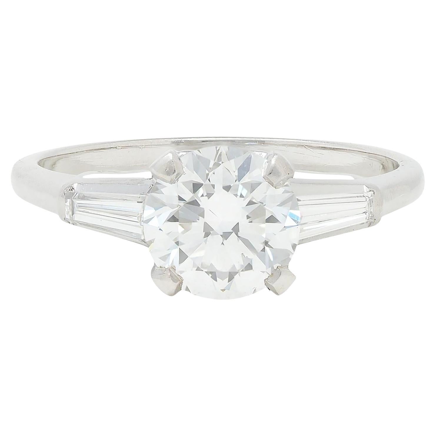 Mid-Century 1.80 CTW Diamond Platinum Vintage Three Stone Engagement Ring GIA