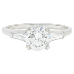 Mid-Century 1.80 CTW Diamond Platinum Vintage Three Stone Engagement Ring GIA