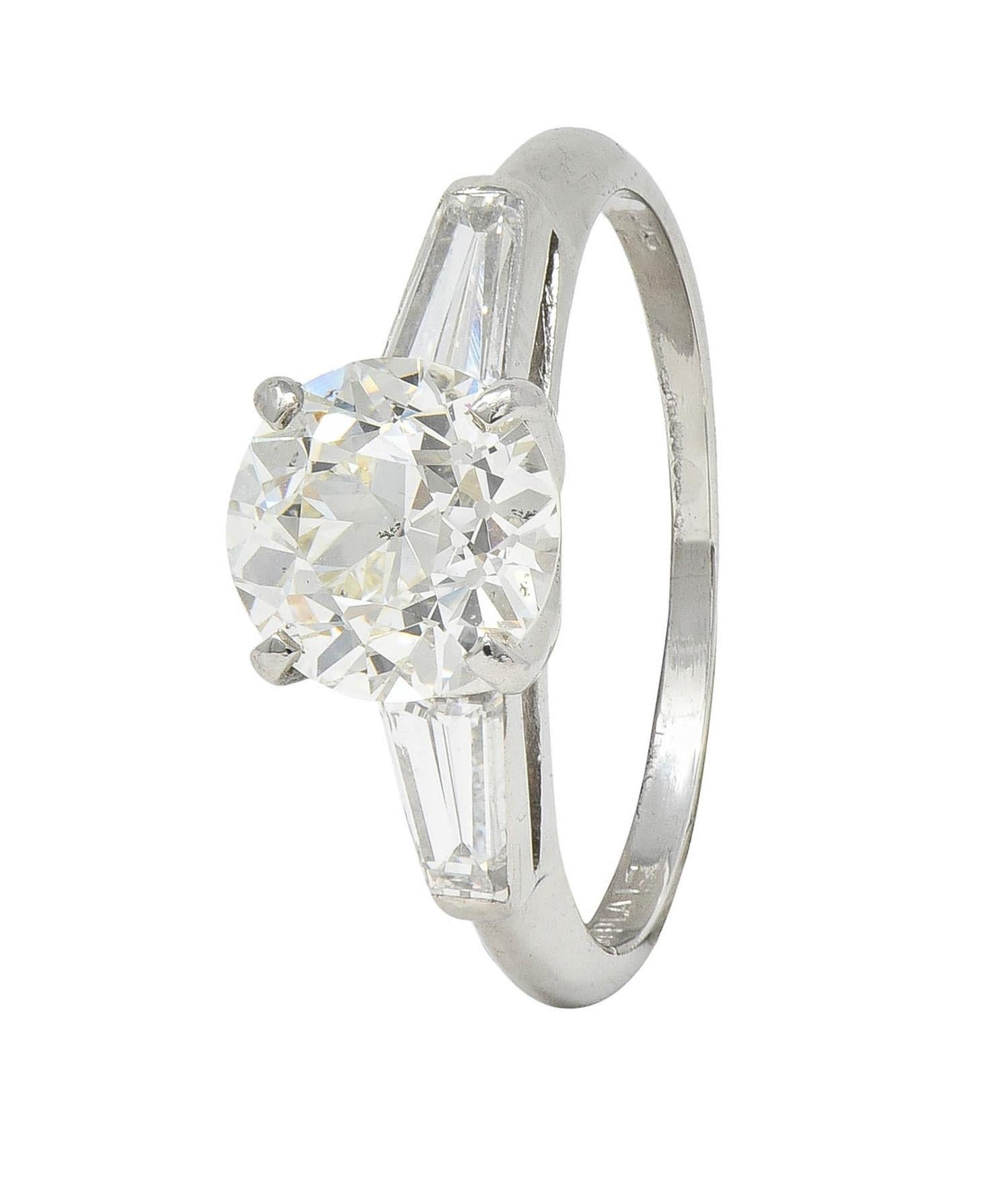 Mid-Century 1.81 CTW Old European Diamond Platinum Vintage Engagement Ring GIA For Sale 5