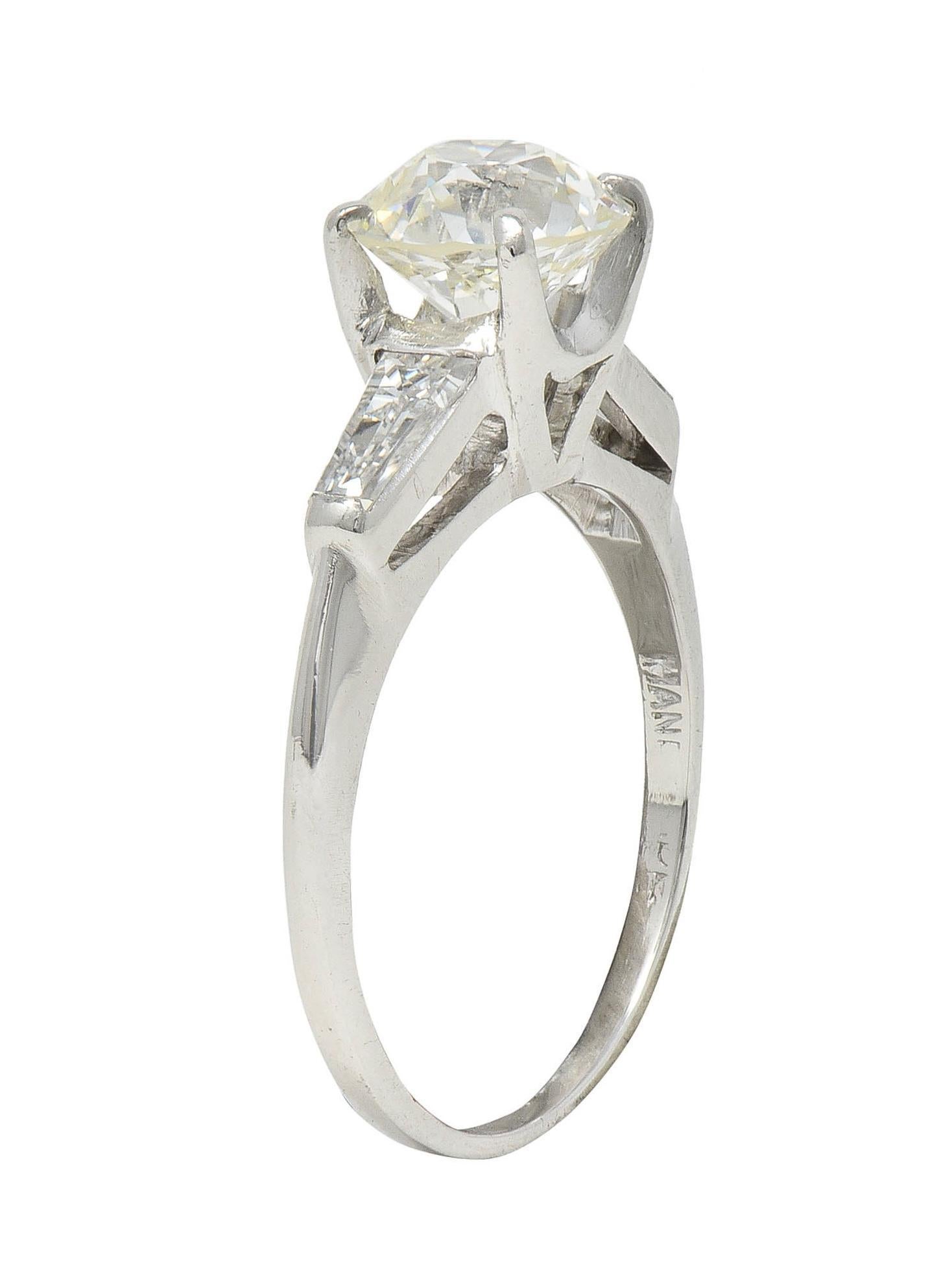 Mid-Century 1.81 CTW Old European Diamond Platinum Vintage Engagement Ring GIA For Sale 6