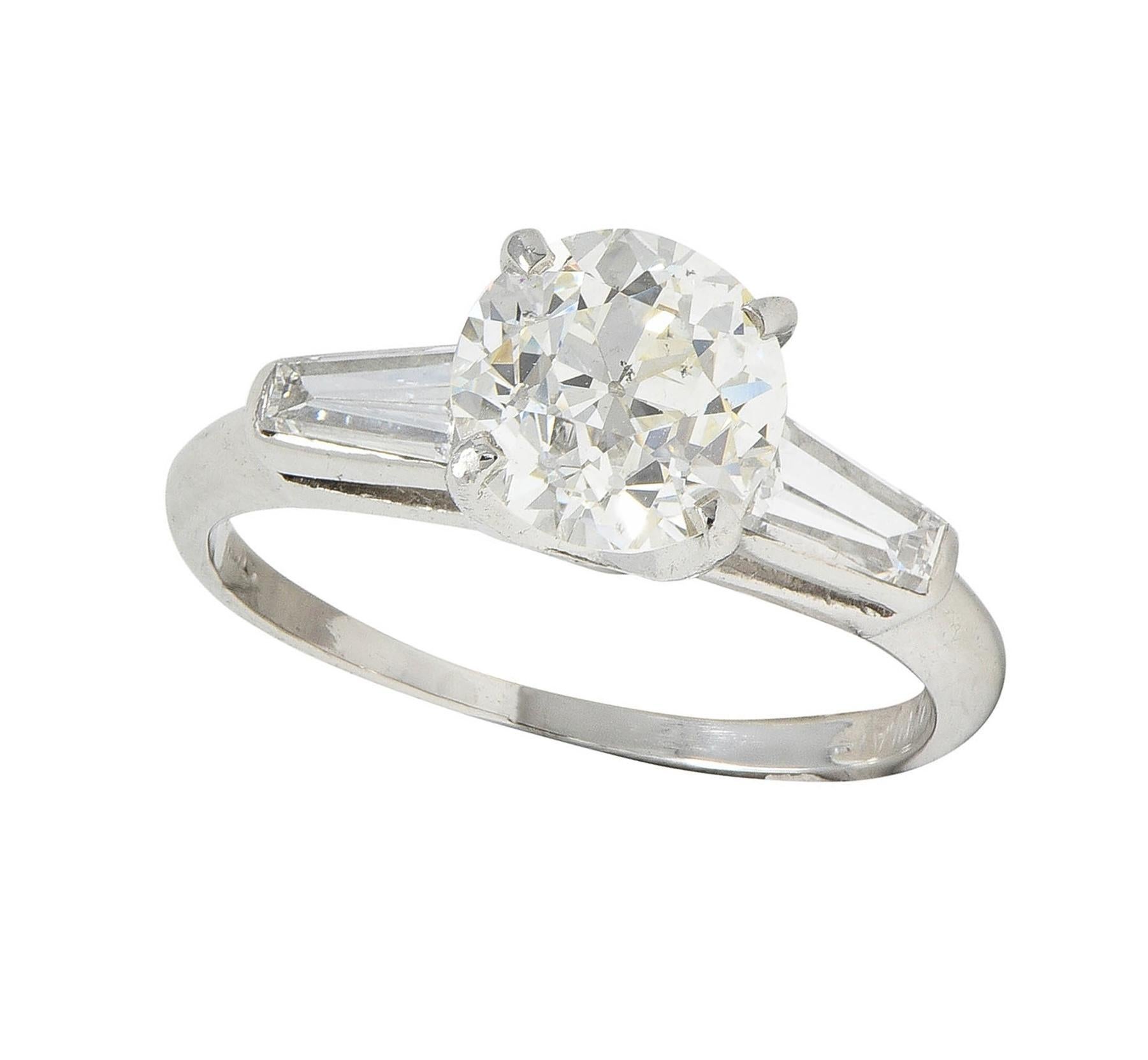 Mid-Century 1.81 CTW Old European Diamond Platinum Vintage Engagement Ring GIA For Sale 7