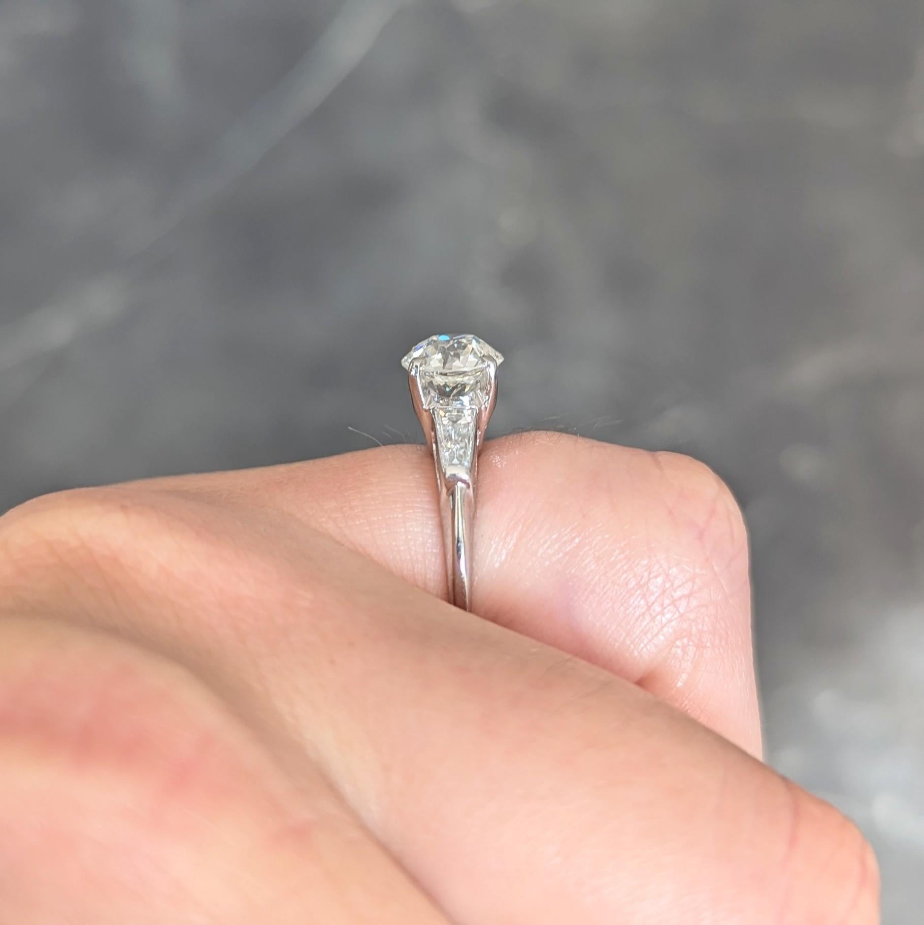 Mid-Century 1.81 CTW Old European Diamond Platinum Vintage Engagement Ring GIA For Sale 8
